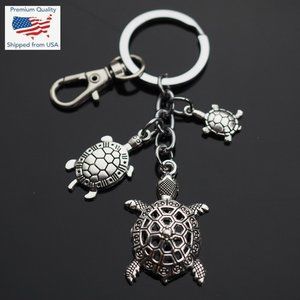 Turtle Sea Tortoise Design Pattern 3-Charm Pendant Keychain Gift Key Chain Clip